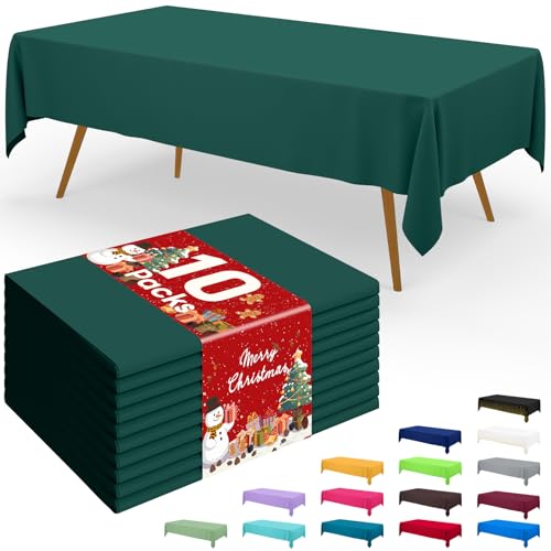 Christmas Green Plastic Disposable Table Cloth - 54 x 108 Inches, 10 Pack