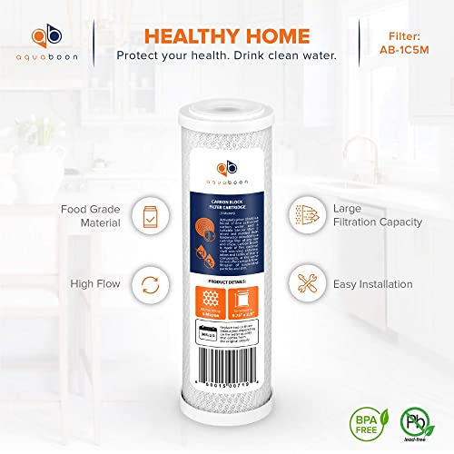 Aquaboon 6-Pack 5 Micron 10 x 2.5 Carbon Block Water Filter Cartridges - Whole House Replacement
