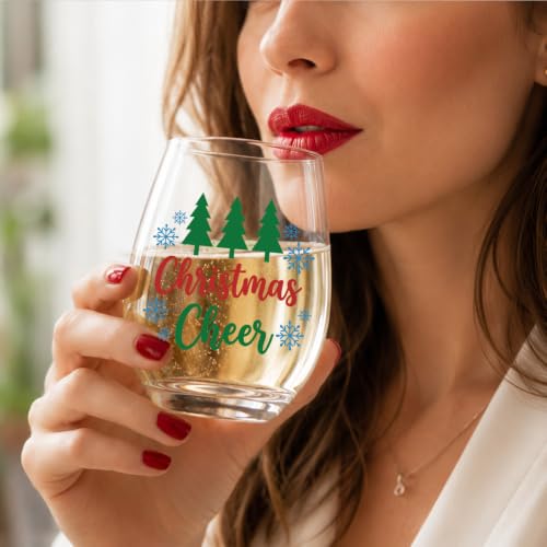 Xiahde Green-Red Funny Christmas Cheers Stemless Wine Glass - 15oz Gift for Friends & Family