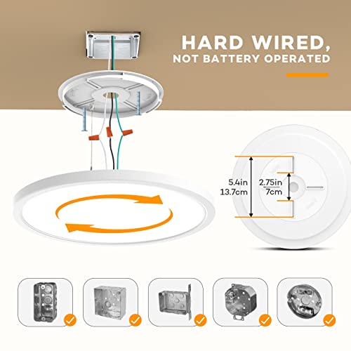 White 12-Inch Dimmable LED Flush Mount Ceiling Light with Remote, Adjustable Color 3000K-6500K
