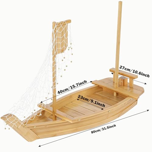 31.5 Inch Bamboo Sushi Boat Serving Tray Extra Large Japanese Wooden Platter