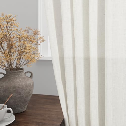 Nanspring Beige White Linen Curtains Set - 52W x 84L Inches, 2 Panel Light Filtering Drapes for Living Room & Bedroom — Variation of 52"W x 84"L