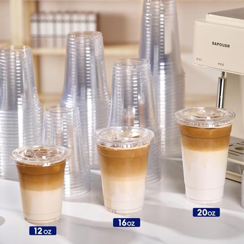 Clear 12oz Plastic Cups with Lids - 500 Pack, Disposable PET Drink Cups