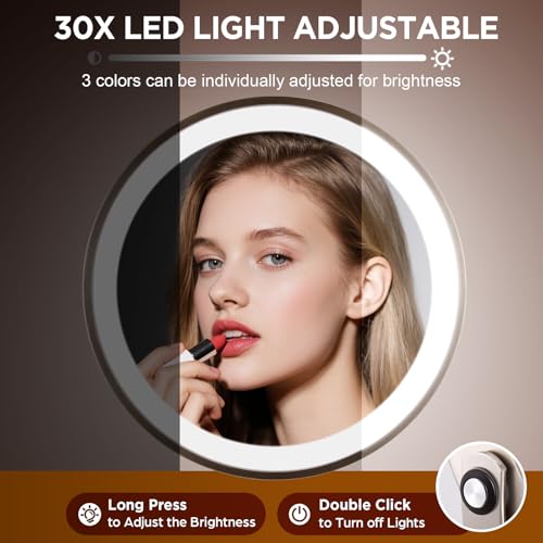 DASLAVA 30X Lighted Makeup Mirror with 3 Color Lights - Brushed Nickel