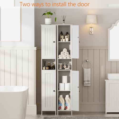 Tall Bathroom Storage Cabinet - White Slim 11.8W with 2 Doors - Homleke