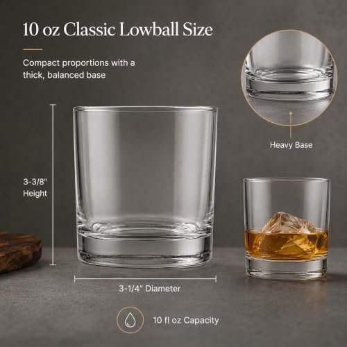 Kingrol 12 Pack 10 oz Rocks Glasses - Lead-Free Old Fashioned Whiskey Glasses Set