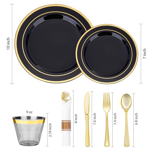 Realluck Black Disposable Dinnerware Set for 100 Guests – Plates, Cups, Napkins & Silverware