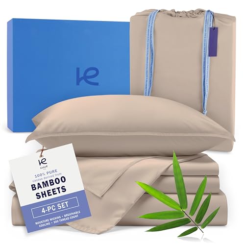 King Size Viscose Bamboo Sheets Set - Taupe Latte, Cooling Bed Sheets for Hot Sleepers