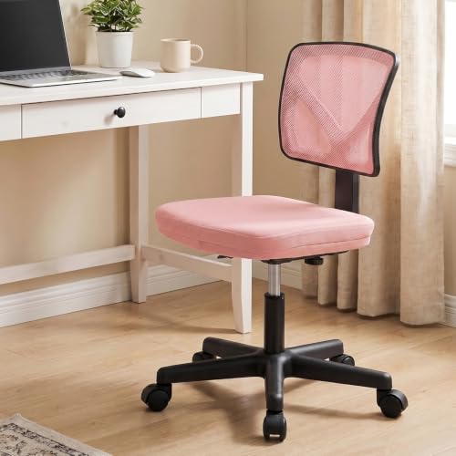 Pink Armless Home Office Chair - Ergonomic Small Desk Chair for Study & Work