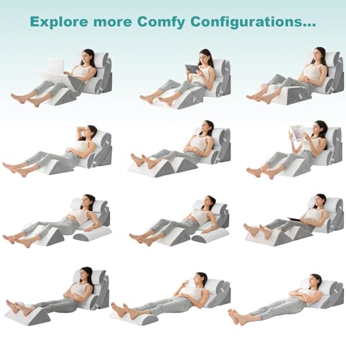 Hansleep White 6-Piece Wedge Pillow Set for After Surgery & Reading, 23.6x27 inches