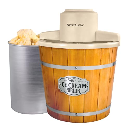 Electric Ice Cream Maker - 4 Qt Vintage Wooden Style Frozen Dessert Machine - Light Wood