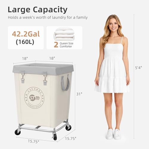 STORAGE MANIAC Beige Commercial Laundry Hamper with Heavy Duty Steel Frame, 160L, 18x18x31 inches