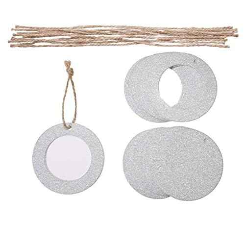 12 Pieces Christmas Magnetic Photo Frame Ornaments with Twine, Glitter Round Holiday Picture Frames Gifts and Tree Decoration for Valentines Day Party Favor (Silver)