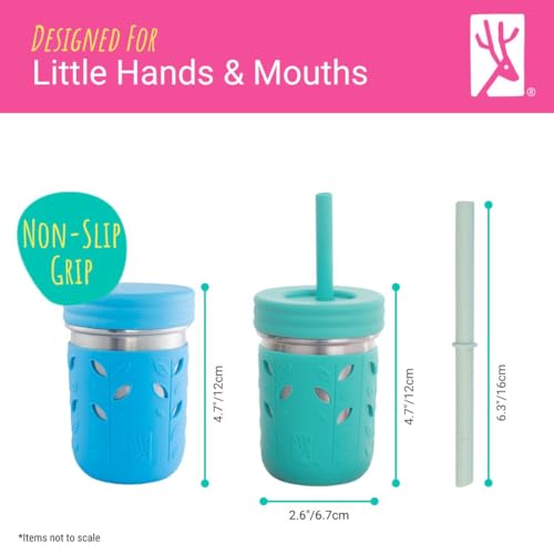 Kids Stainless Steel Mason Jars 10oz with Sleeves & Lids - Sage Blue