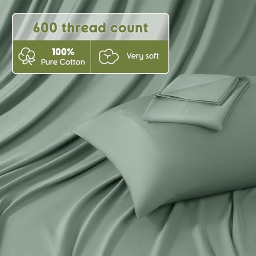 Sea Glass King Size Egyptian Cotton Sheets 600 Thread Count Luxury Bed Set