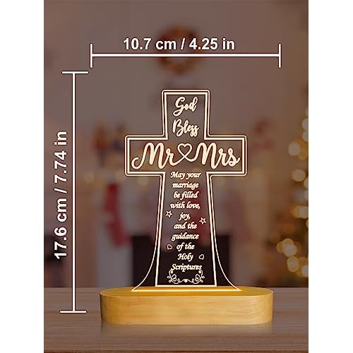 Ammonite Wedding Gifts, Cross Wooden Night Light, Decoration Lamp Husband and Wife Wedding Engagement Anniversary Valentine's Day Gifts for Couple Bride Groom, Newlywed Gifts His Hers
