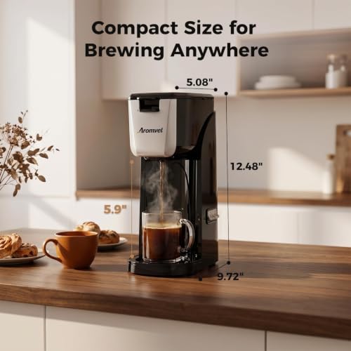 Aromvel 2-in-1 Single Serve Coffee Maker Silver, K-Cup & Ground Brew, Compact