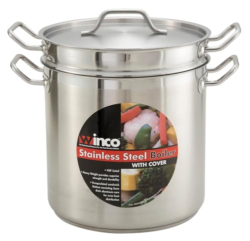 Winco 12 Quart Stainless Steel Double Boiler with Cover - Versatile & Commercial-Grade