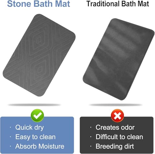HUMIGA 2 Pack Grey Diatomaceous Earth Bath & Shower Mats Non-Slip Quick Dry Bathroom Floor Mat