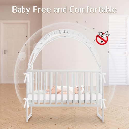 Large Mesh Baby Crib Tent - Climbing & Fall Prevention with Two-Way Zipper - White