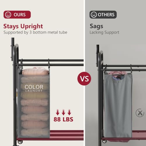 Laundry Sorter Cart with Hanging Clothes Rack - 4 Colors and 4 Bags