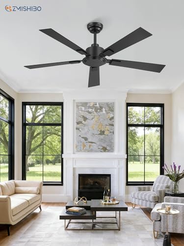ZMISHIBO 52 Inch Black Ceiling Fan No Light with Remote, 6-Speed Reversible DC Motor