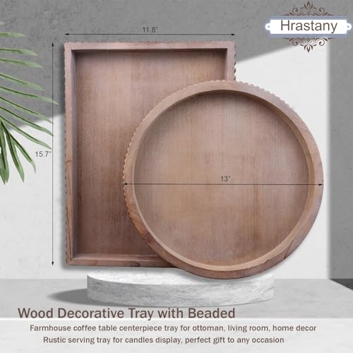 Hrastany Round Wood Decorative Serving Tray - Brown 13 Inch