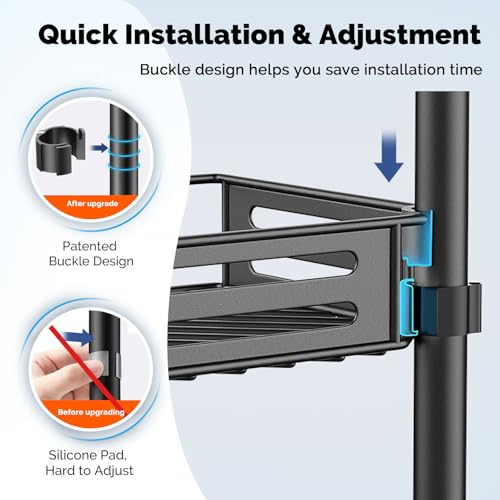 HAMITOR Corner Shower Caddy Tension Pole - 4 Tier Rustproof Organizer Black - Variation A