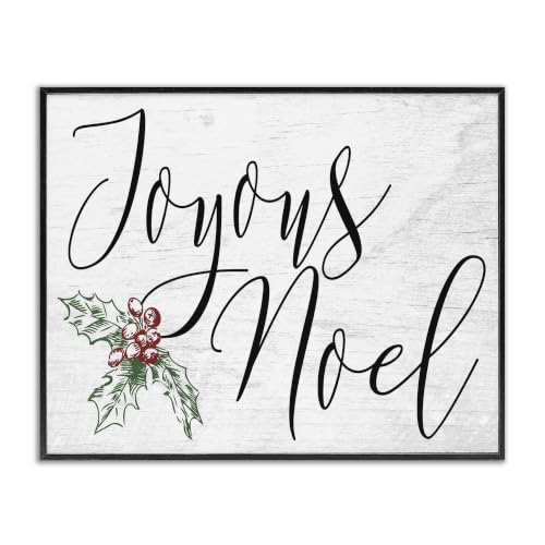 Stupell Joyous Noel Botanical Christmas Framed Giclée Print 11x14, Midnight Black Frame