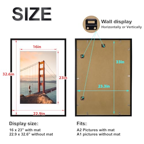 KINKINK A1 Black Solid Wood Picture Frame 23.4 x 33.1 in - Pack of 2