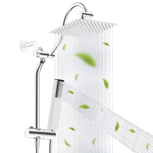 Square 10-Inch Rainfall Shower Head with 4-Mode Handheld Spray - Chrome