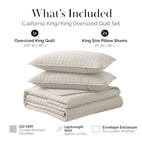 Southshore Fine Living Oversized King Quilt Bedding Set with 2 Pillow Shams - Natural Beige, California King & King Size