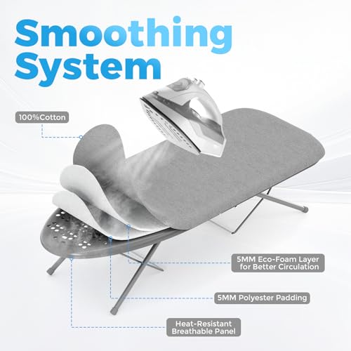 KINGBOARD Grey Small Tabletop Ironing Board with Iron Rest 30x12 Inches