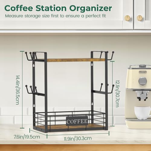 EsLuker.ly Vintage Brown & Black 2-Tier Coffee Mug Holder Tree with 12 Hooks – Countertop Organizer & Display Rack