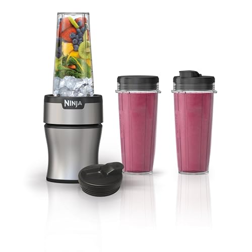 Ninja Nutri-Plus Personal Blender with 3 20oz Cups & Push-to-Blend Function - Silver BN301