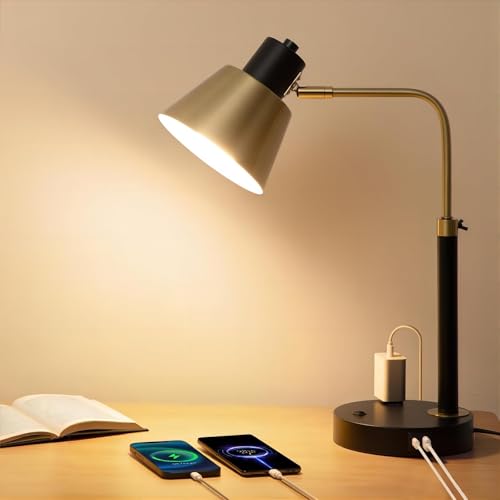 Starstrips Modern Adjustable Desk Lamp with Dual USB-C/A & AC Outlet - 340° Swivel, Variation 1