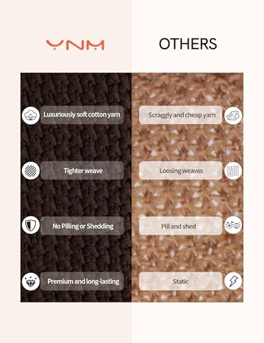 YnM Medium Weight Cotton Chunky Knit Throw Blanket King CA King - Chocolate Brown 80x87 Inches