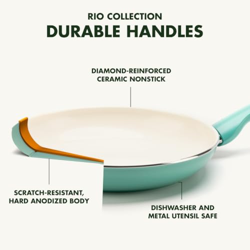 GreenPan Rio 5QT Saute Pan with Lid - Turquoise, Ceramic Nonstick, PFAS-Free