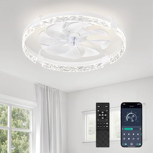 LEDIARY 24-Inch White Ceiling Fan with Lights and Remote - Fandelier, Adjustable Brightness & Colors