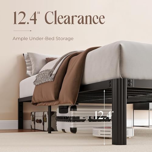 Black King Metal Bed Frame 14 Inch Heavy Duty Platform Bed No Box Spring Needed