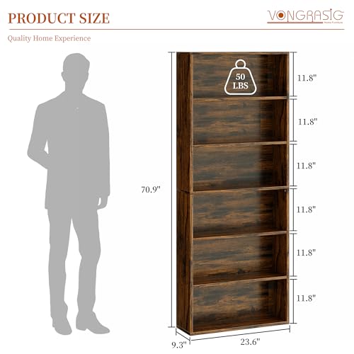 Vongrasig 71”H Tall Bookshelf, 6-Tier Bookcase, Display Bookshelves,
