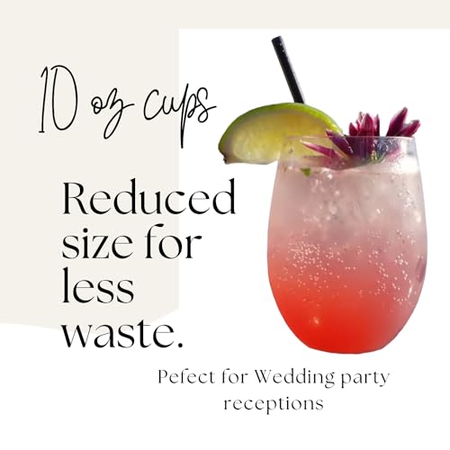 Oojami 10 oz Disposable Stemless Plastic Wine Glasses - Clear, Unbreakable, 48 Pack