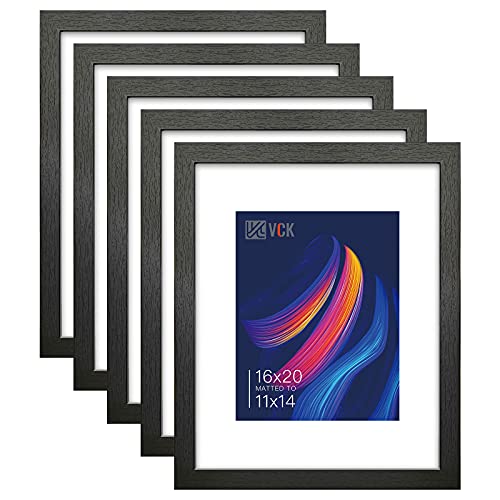 VCK 16x20 Black Picture Frame 5 Pack with Mat, Glass, Wall Mount