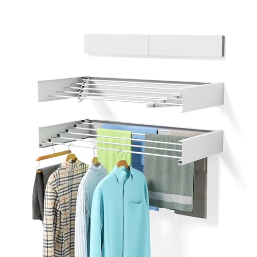 Wall Mounted Drying Rack - Foldable Laundry Organizer, 31.5 Inch White
