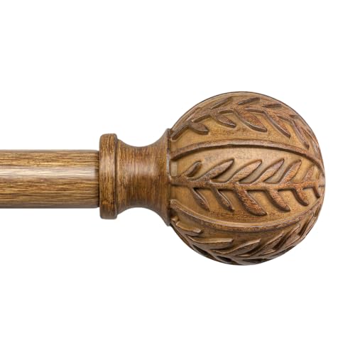 QDWIS Adjustable Wood Grain Curtain Rod Set 36-120 Inch with Leaf Finials - Wreath Branch Style