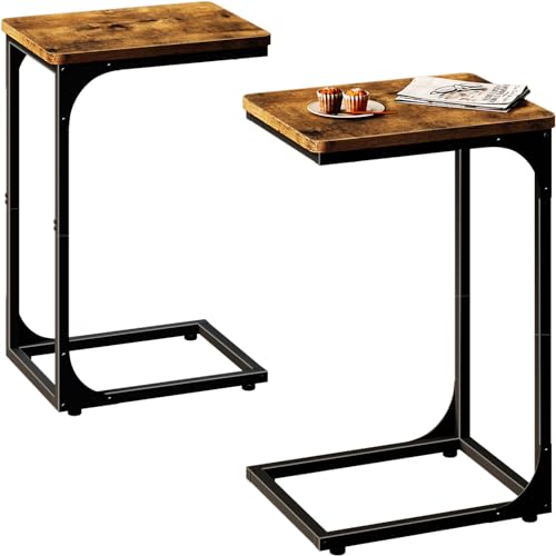 QEEIG C-Shaped End Tables Set of 2, Brown, 11.8 x 15.7 x 25.6 inches, Sofa Side Tables for Living Room & Bedroom