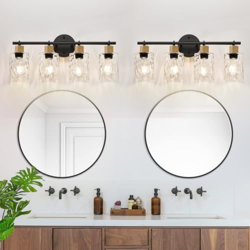 Matte Black Coastal 4-Light Vanity Light with Crystal Glass Shades - MOKATNG