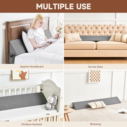 Dark Grey King Size Bed Wedge Pillow 76x6x10 for Headboard Gap Filling, Mattress Support