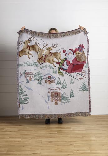 Mud Pie Christmas Santa Scene Jacquard Throw Blanket 53x64 Inches