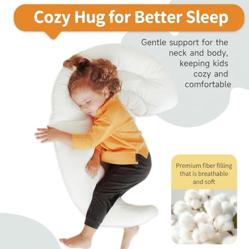 Moon Shape Toddler Body Pillow with Wash Bag - 34x27in Hug Pillow for Sleep & Comfort